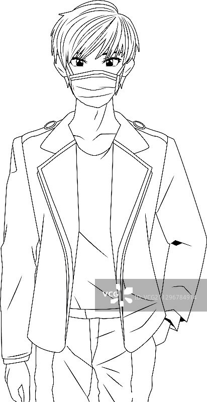 戴动漫面具的年轻人图片素材