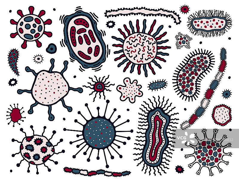 冠状病毒感染COVID-19手绘图片素材