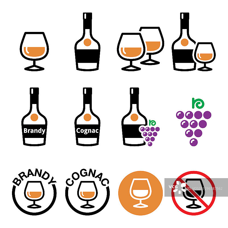 白兰地和干邑颜色图标集 - 酒精图片素材