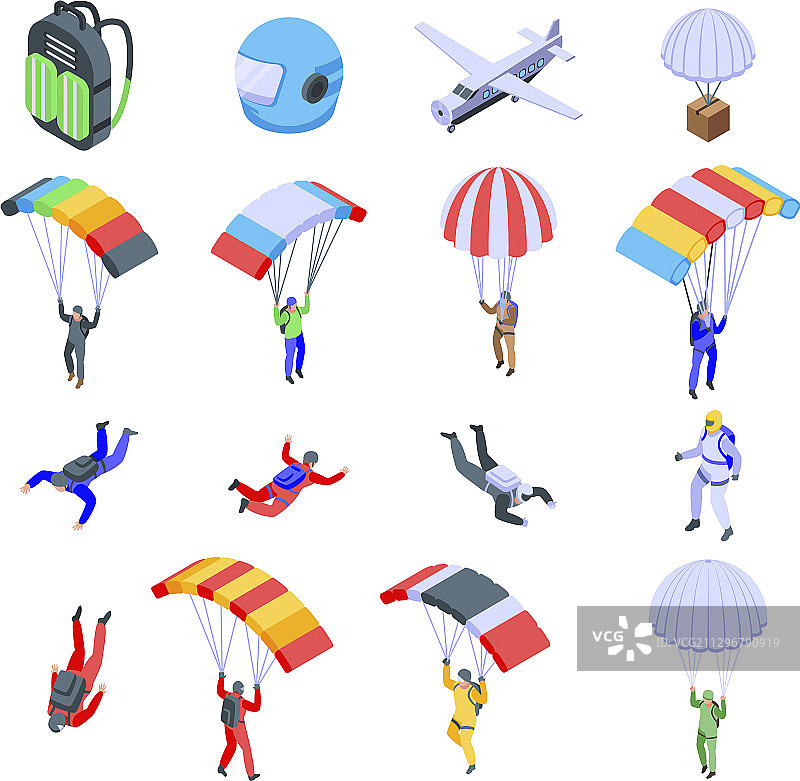 跳伞图标2.5D风格图片素材