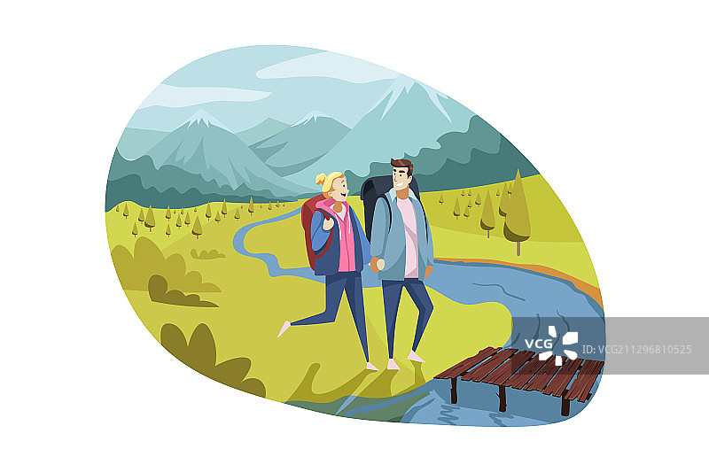 旅行情侣旅游徒步概念图片素材