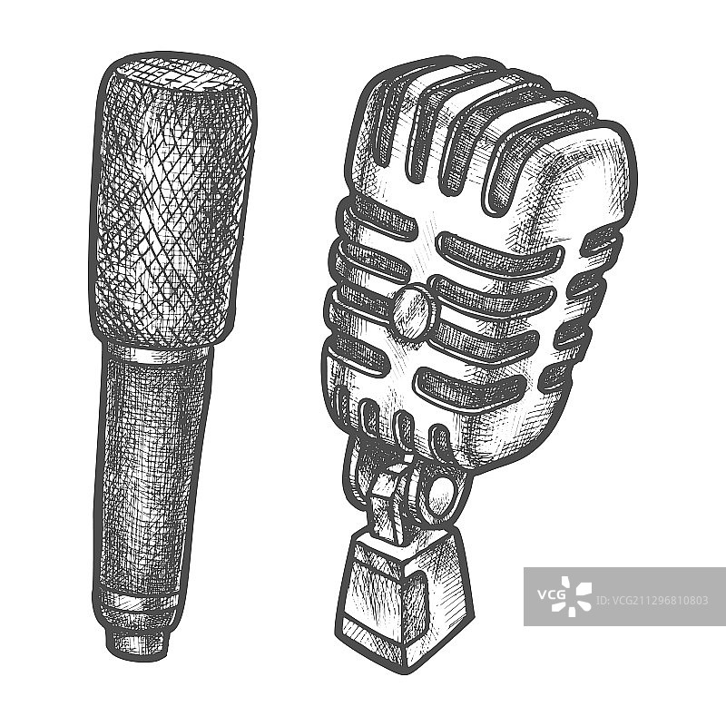 复古现代麦克风素描图片素材