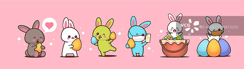 可爱兔子复活节贴纸合集图片素材
