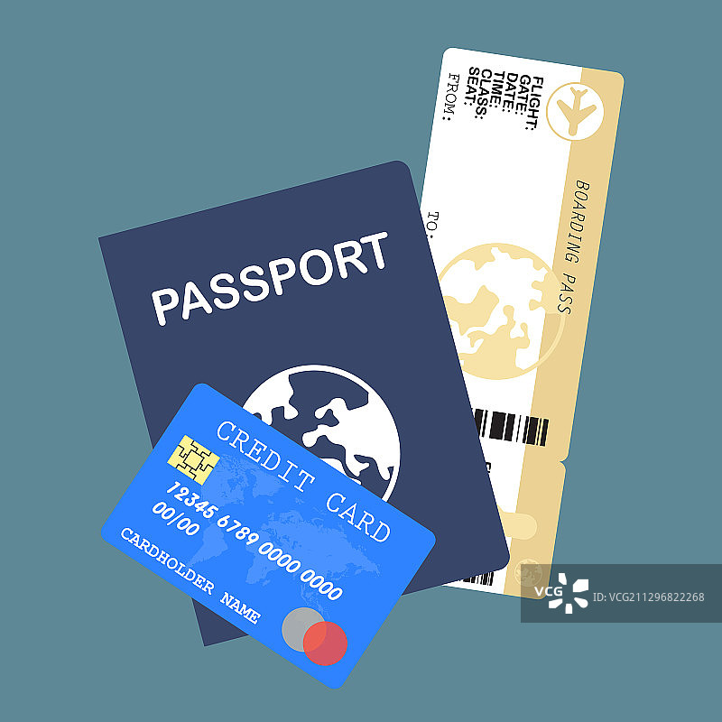扁平风格的护照和机票图片素材