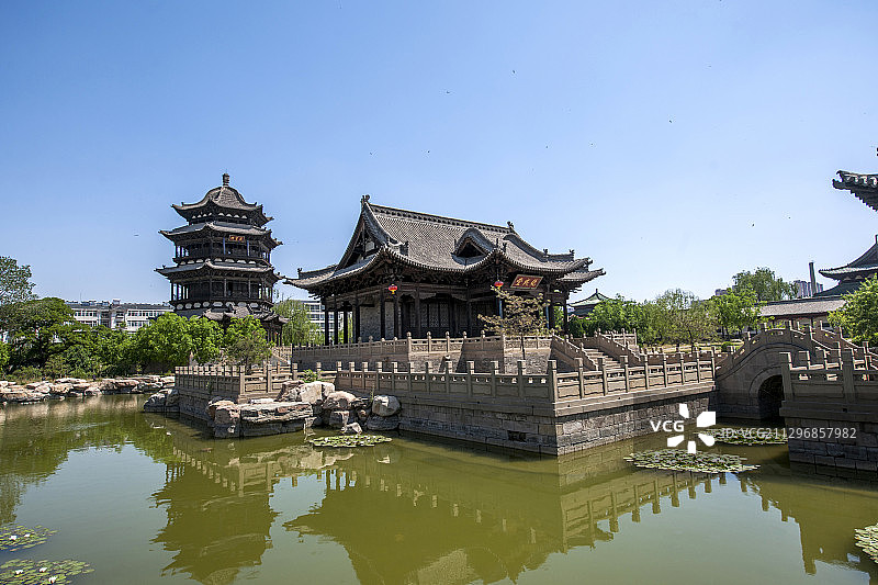 西省晋中市榆次老城凤鸣书院砚水湖畔成化堂与藏书楼图片素材