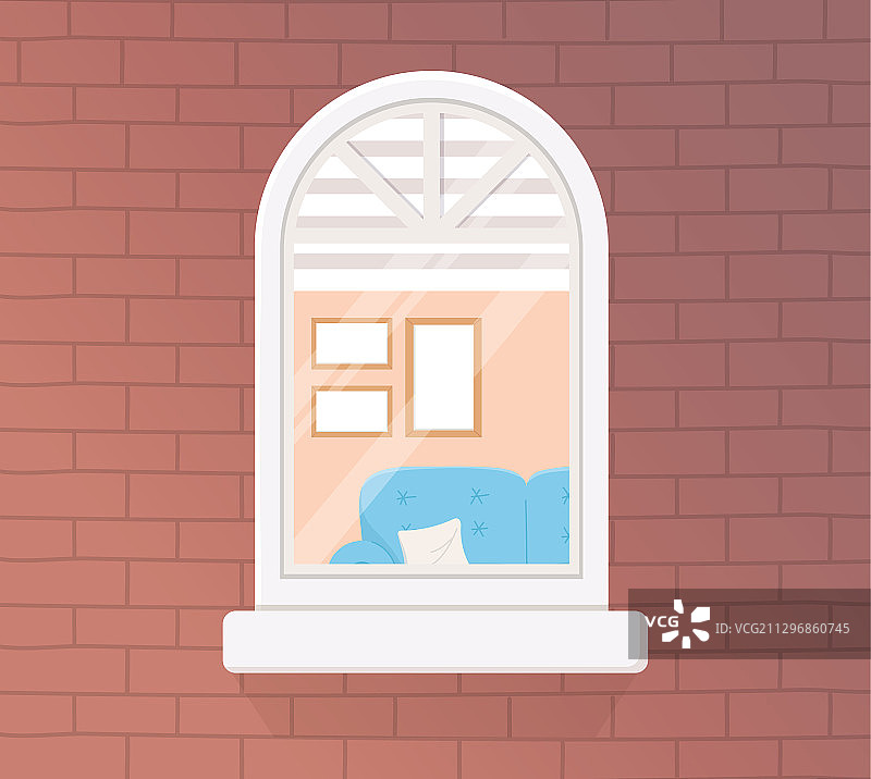 居家隔离：砖窗沙发墙图片素材
