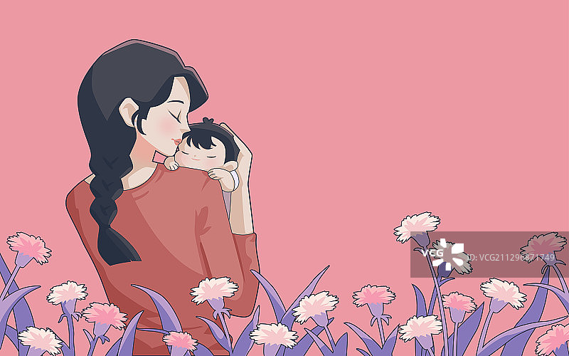 宝宝趴在妈妈肩头横版图片素材