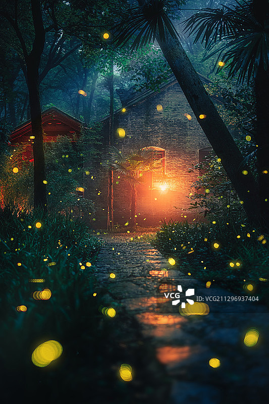 夜晚萤火虫·南京灵谷寺图片素材