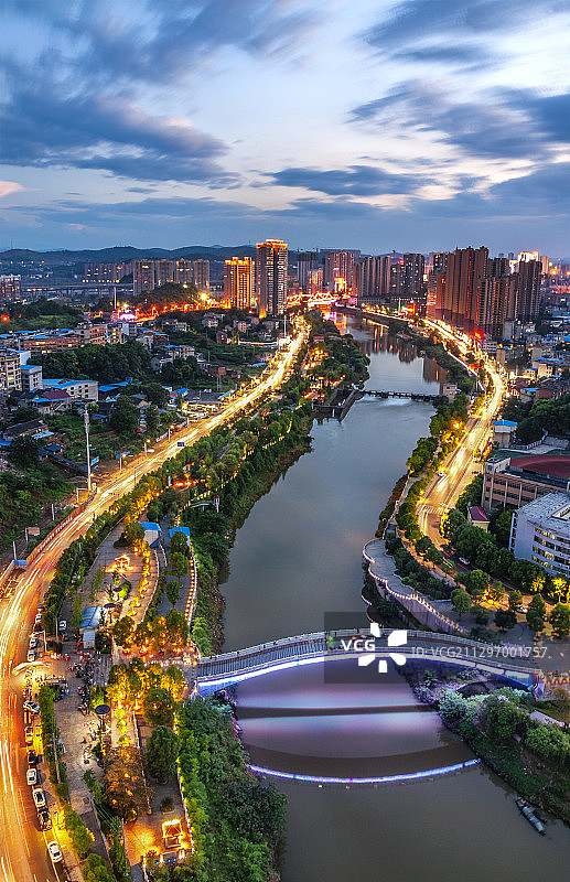 湖南省邵阳市步月桥夜景图片素材