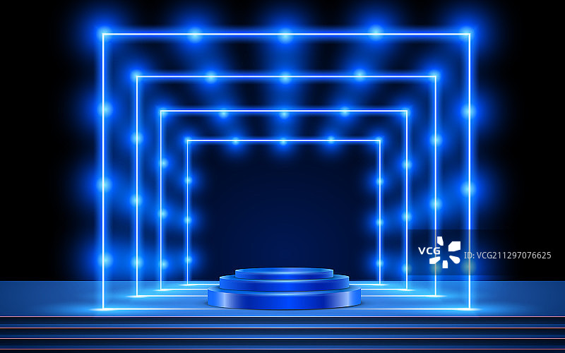舞台上带有粉色灯光的蓝色讲台图片素材