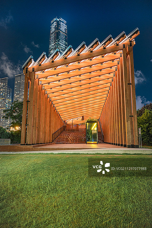 香港西九龙文化中心，海滨长廊，手机，壁纸，广角，长曝光，户外图片素材