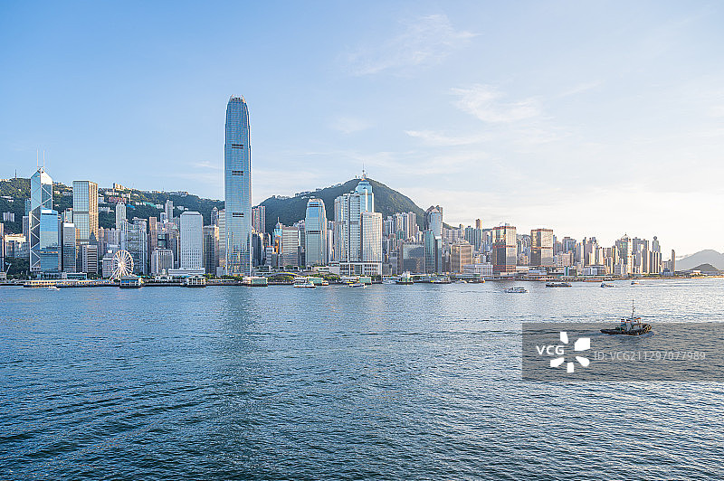 香港中环CBD日落晚霞，低饱和，城市天际线，留白，干净，天空图片素材