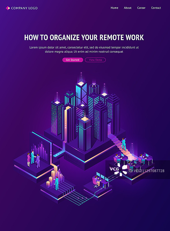 2.5D远程办公全球外包登录页图片素材