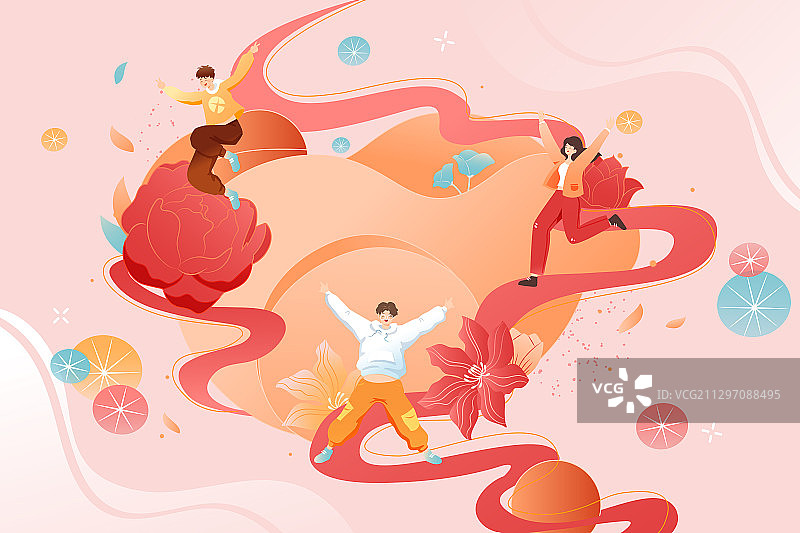 卡通购物节青年开学季新学期教育花卉中国风背景矢量插画图片素材