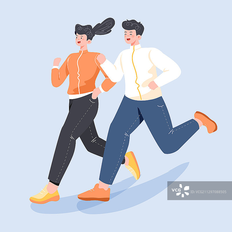 运动健身跑步晨跑情侣青年秋季踏秋出游自然风景旅途矢量插画图片素材