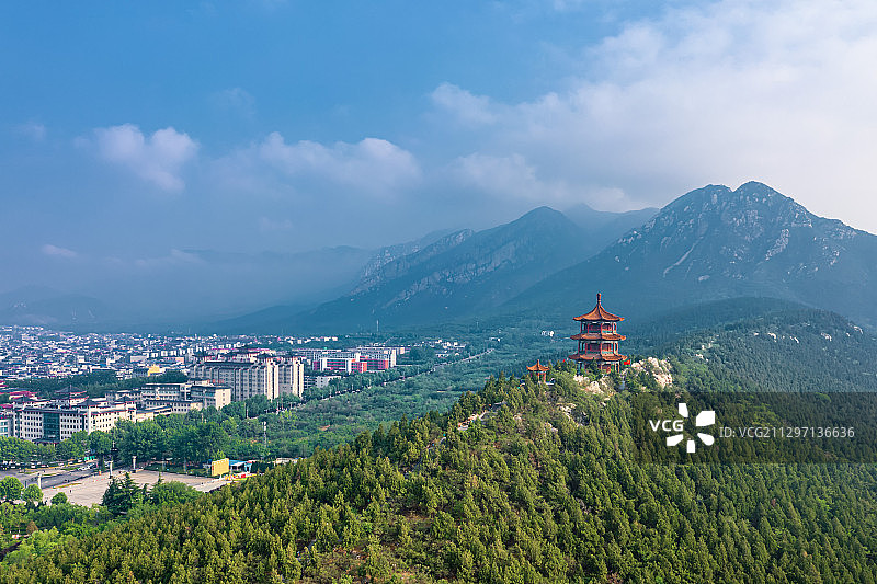 航拍郑州登封太室山晨曦图片素材