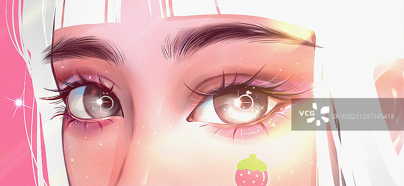 眼部特写亮晶晶的眼睛粉色少女可爱插画图片素材