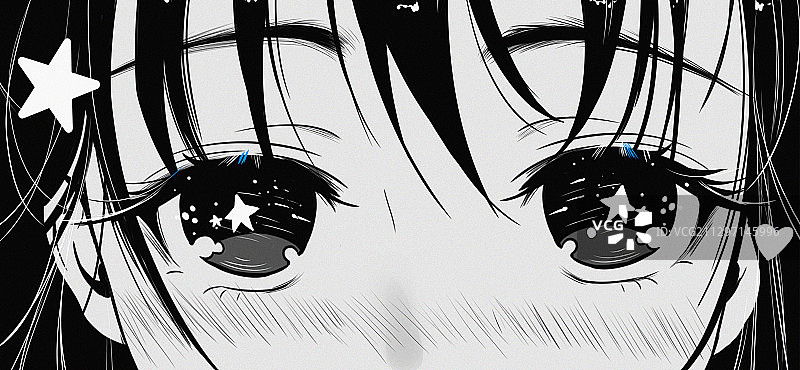 可爱复古黑白漫画二次元少女眼睛插画图片素材