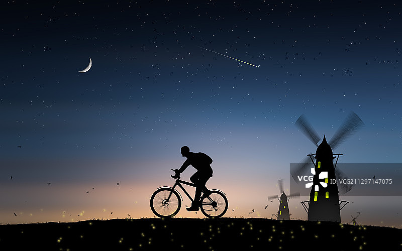 骑车剪影图片素材