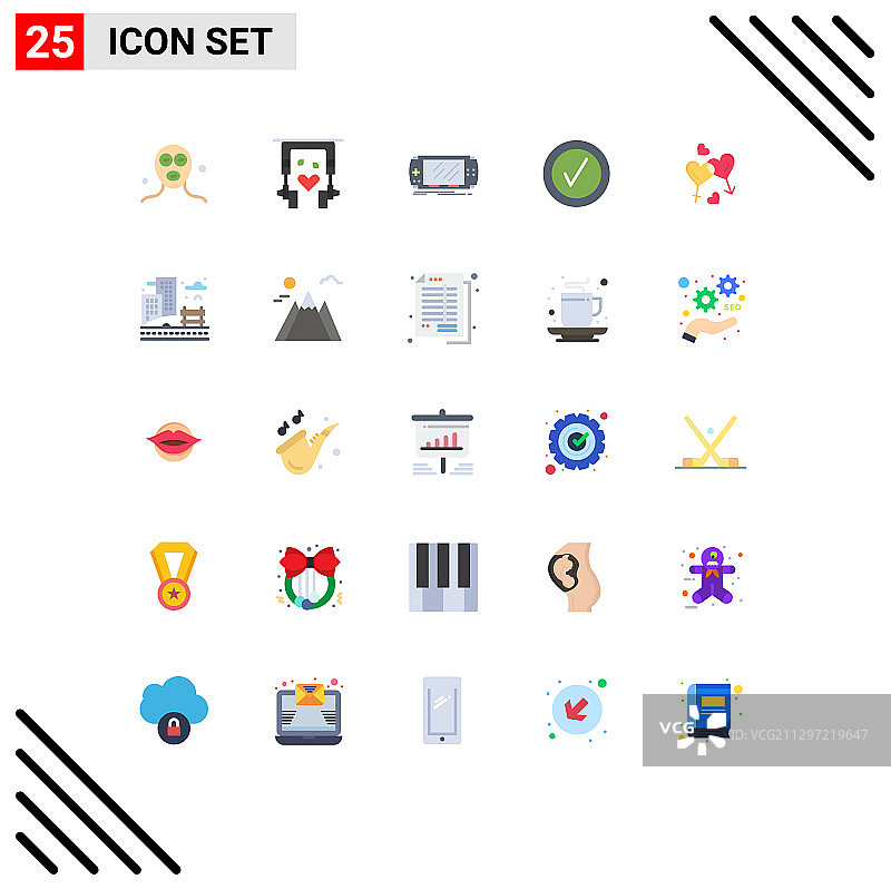 25个现代扁平风颜色组合：男人打勾图片素材