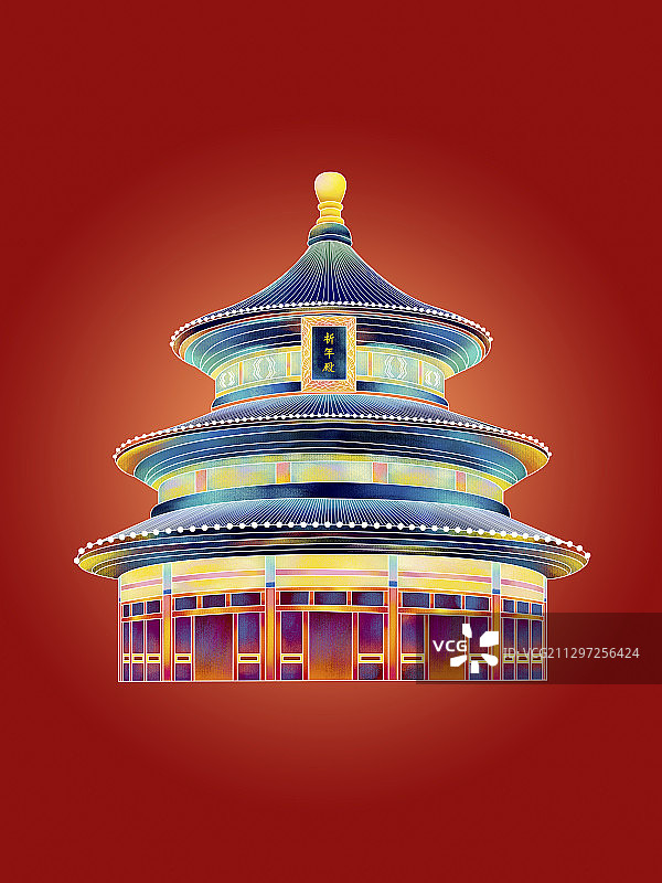 国庆节中秋节国风山水建筑插画图片素材