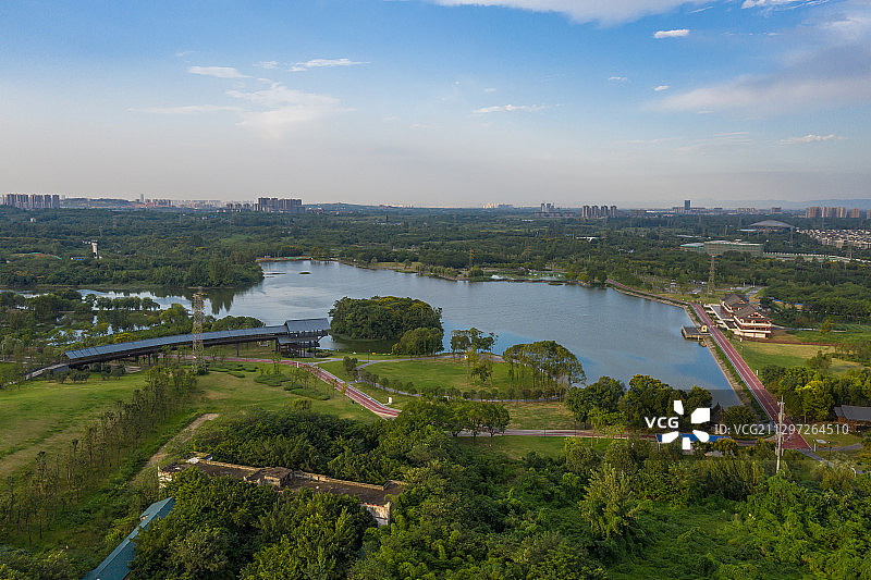 成都北湖公园航拍图片素材