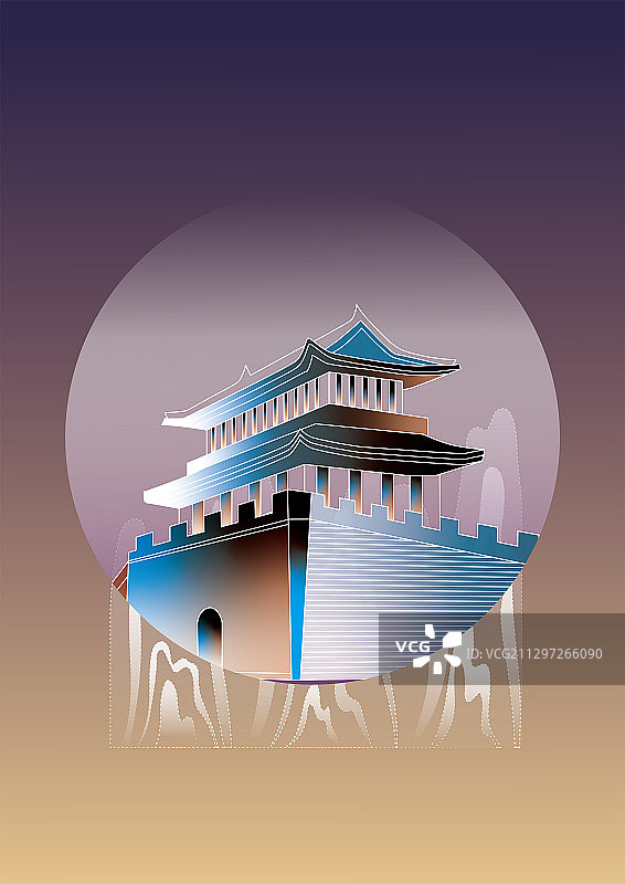 城楼伫立于山林上图片素材