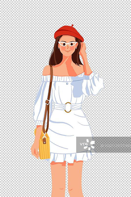 人物插画之带红色贝雷帽的女孩图片素材