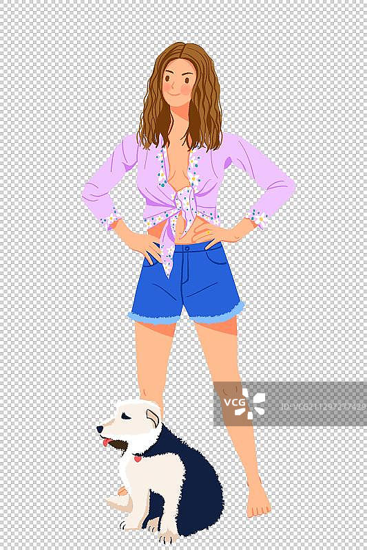 人物插画之和狗狗在一个的女人图片素材