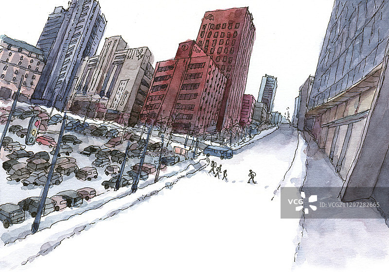 城市街景旅行水彩手绘插图图片素材