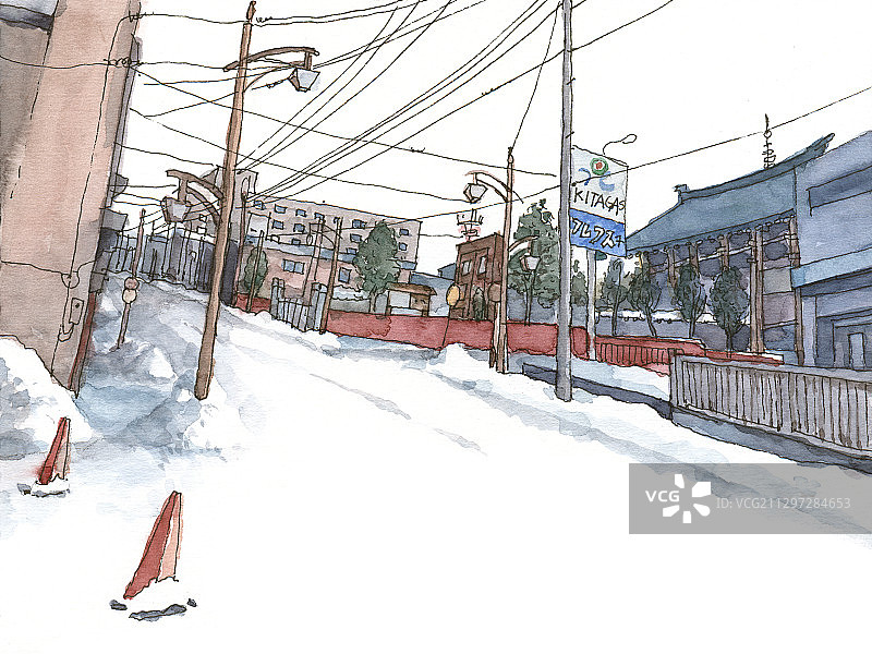 城市街景旅行水彩手绘插图图片素材