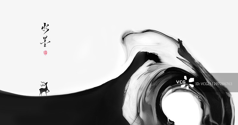 中国风抽象水墨麋鹿装饰插画图片素材