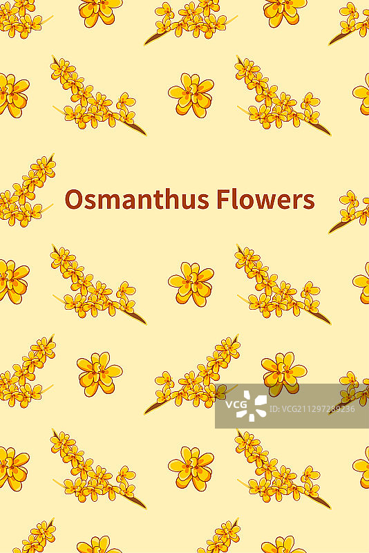 黄色背景桂花矢量插画无缝平铺英文海报图片素材