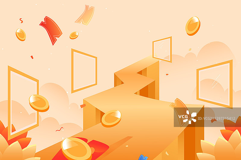 卡通互联网金融概念商务办公理财投资卡券礼包送礼等距矢量插画图片素材