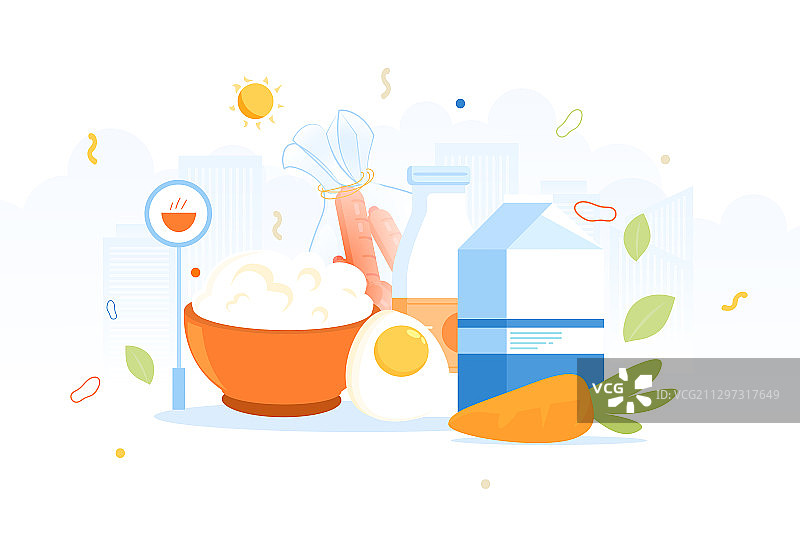 卡通食物粮食美食健康食品吃饭餐饮营业购物电商促销矢量插画图片素材