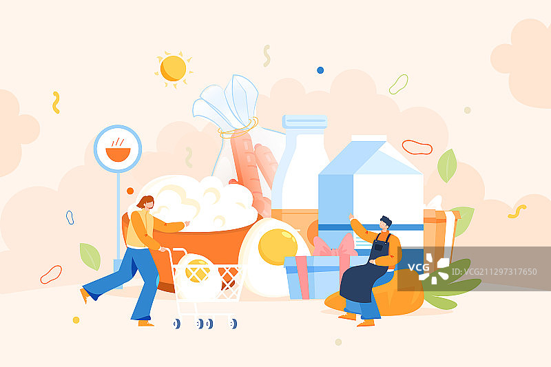 卡通食物粮食美食健康食品吃饭餐饮营业购物电商促销矢量插画图片素材