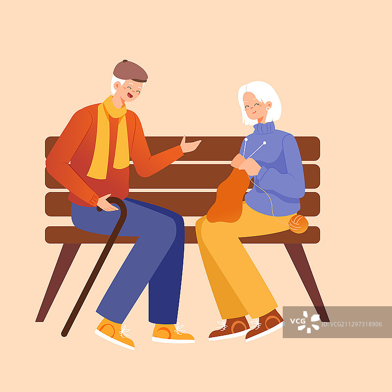 卡通重阳节老年夫妻登高出游旅行旅游秋游踏秋矢量插画图片素材