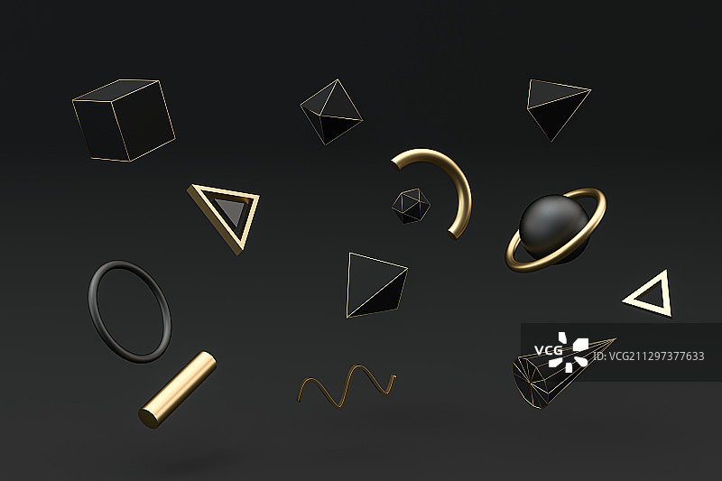 黑金配色风格几何体 3D渲染图片素材