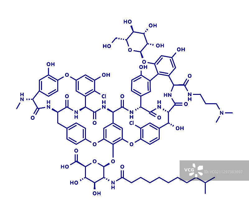 达巴万星糖肽类抗生素药物分子模型图片素材