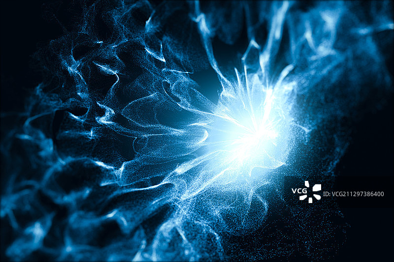 流动的蓝色发光粒子 3D渲染图片素材