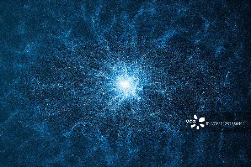 流动的蓝色发光粒子 3D渲染图片素材