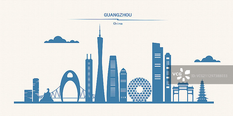 广州地标建筑组图矢量剪影图片素材