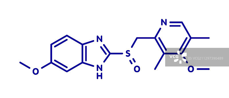 奥美拉唑消化不良和消化性溃疡药物分子模型图片素材