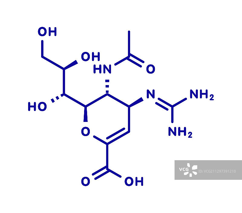 扎那米韦抗流感病毒药物分子模型图片素材