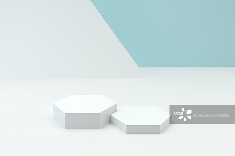 六边形置物台与浅色背景 3D渲染图片素材