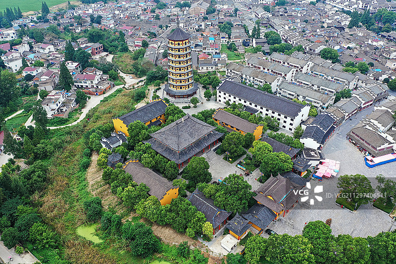 俯瞰万年禅寺+安徽省合肥市肥西县三河古镇图片素材