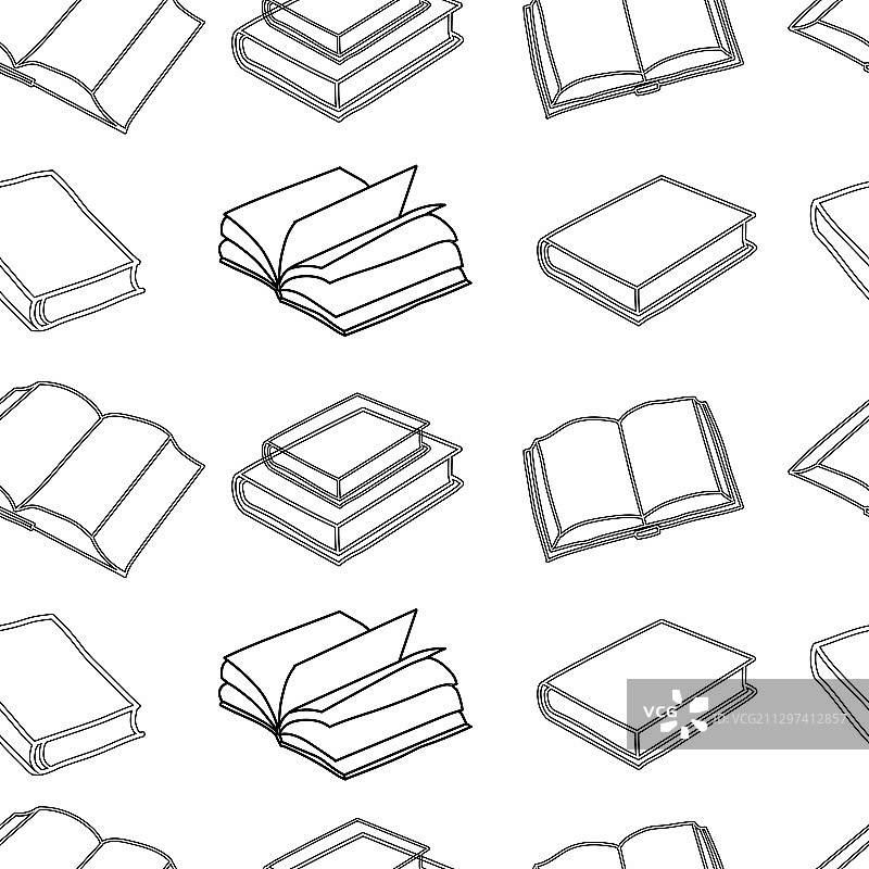 白色背景书本线稿矢量插画无缝拼接壁纸图片素材