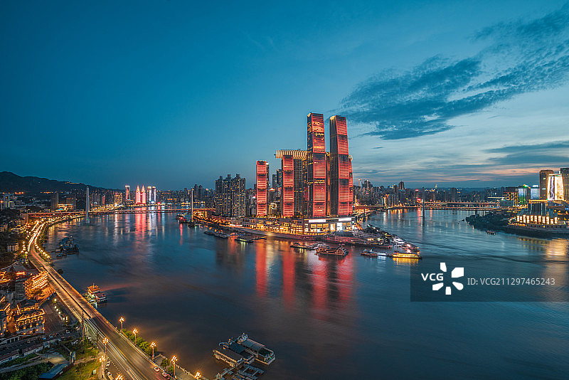 重庆两江交汇夜景全景图图片素材