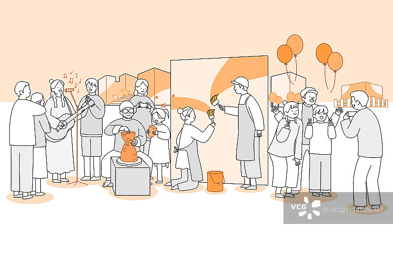 社区插画中的一群不同的人 006图片素材