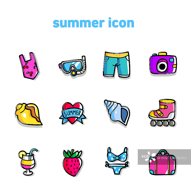 白色背景上的夏季元素图标集003图片素材